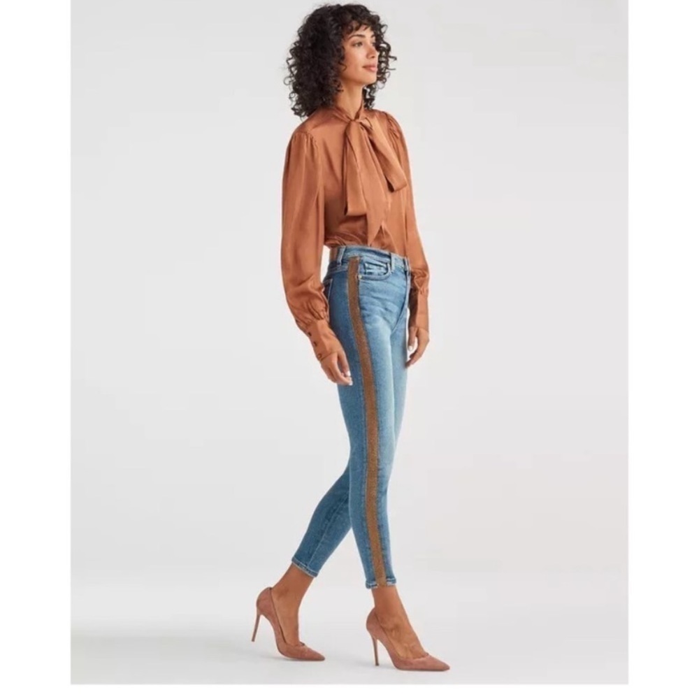 7 FOR ALL MANKIND Luxe Vintage High Waist Ankle Skinny Bronze Lurex Stripe Jeans